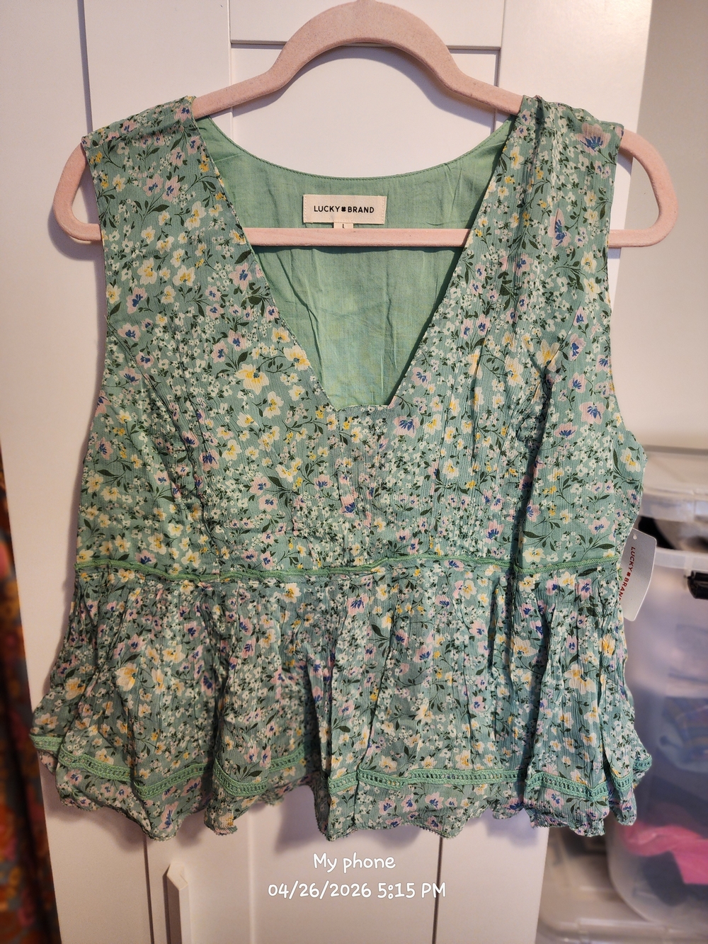 Lucky Brand Green Floral Peplum Sleeveless Top